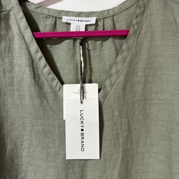 Lucky Brand Dress V-Neck sleeveless Tiered 100% Linen Size 1X Crochet Trim NWT - Picture 2 of 8